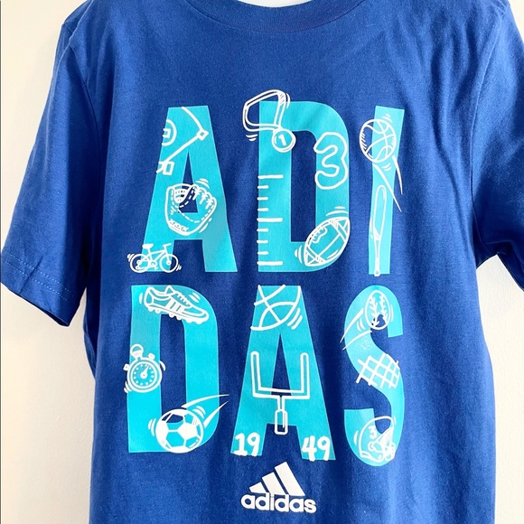 🆕Boys ADIDAS Blue Crew Neck Short Sleeve Graphic T-Shirt Size 7 - Picture 3 of 9